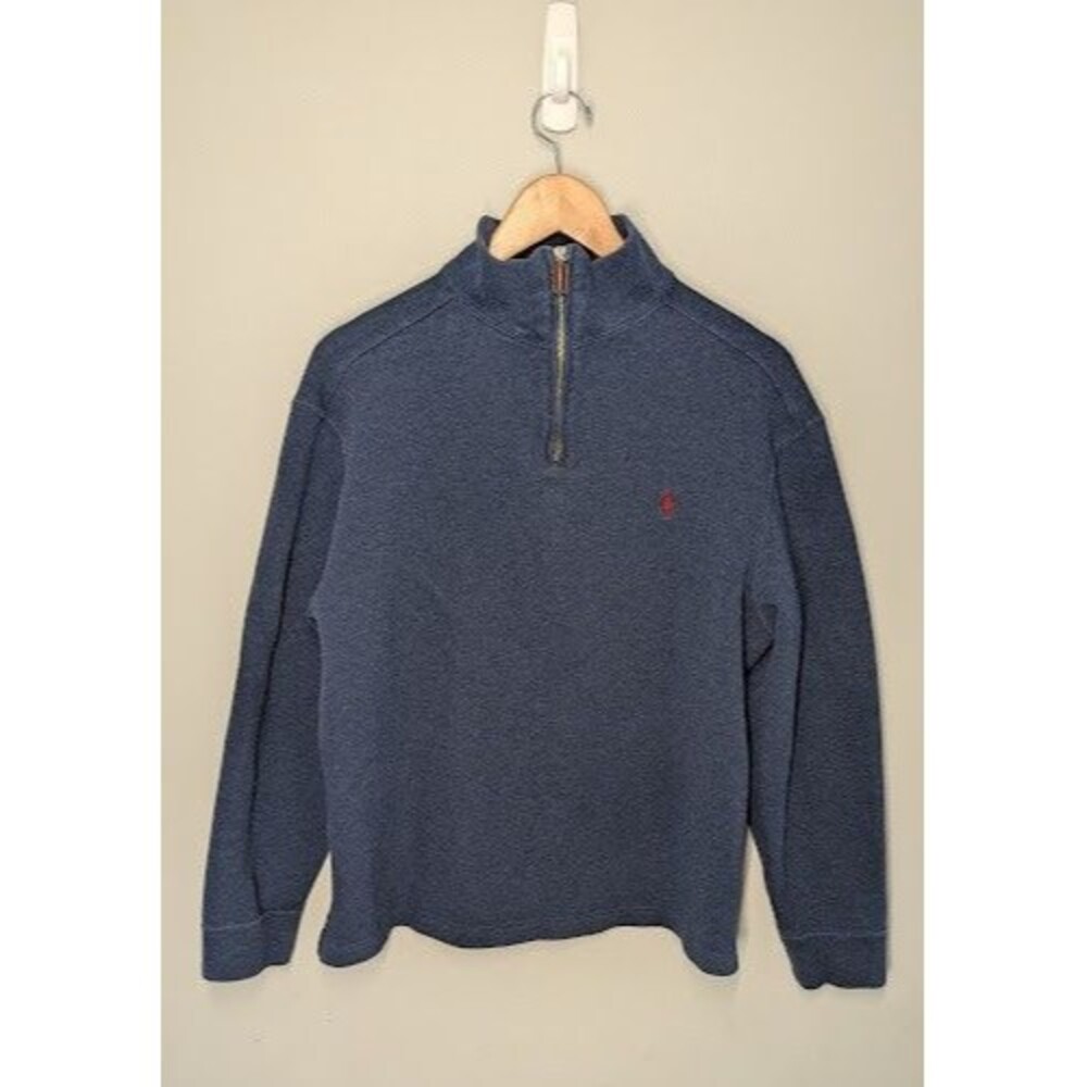 Polo Ralph Lauren Mens Large Quarter Zip Pullover Sweater Navy Blue Cotton Knit